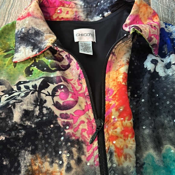 Chico’s sparkly multicolored polyester zip jacket size 1 preloved - Picture 3 of 7